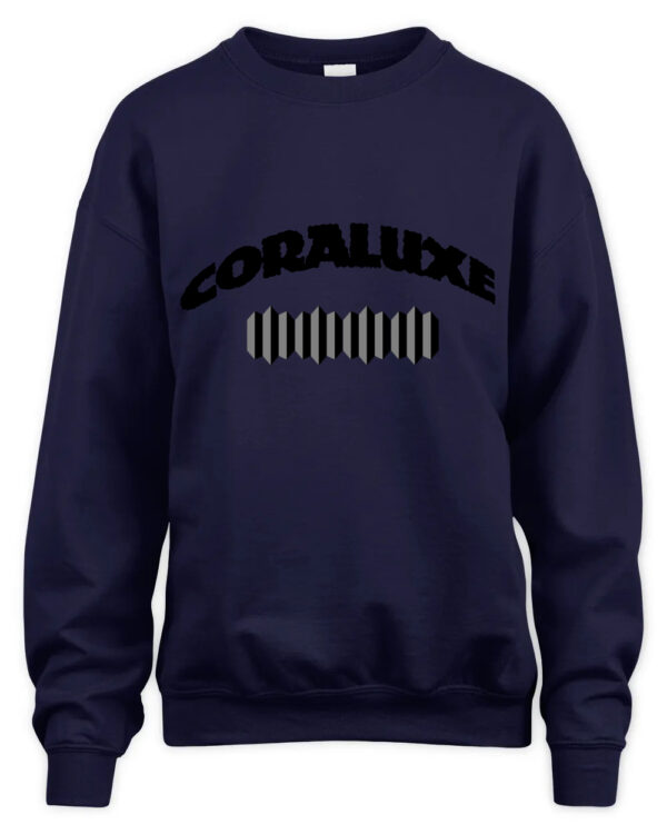 Artfully Designed Crewneck with CORALUXE Brand Name and Bold Symbol
